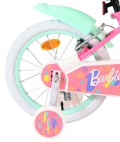 Fahrrad mit buntem Design, pinkem Rahmen und weißen...