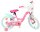 Rosa Kinderfahrrad mit weißen Reifen und Korb vorne
