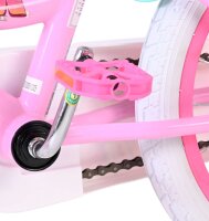 Rosa Fahrradpedal mit silberner Achse und weißem Reifen