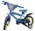 Blaues Kinderfahrrad mit Comic-Motiv und gelben Reifen