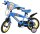 Blaues Kinderfahrrad mit Comic-Motiv und gelben Reifen