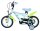 Kinderfahrrad in Blau mit bunten Aufklebern und Stützrädern