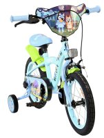 Kinderfahrrad in Blau mit buntem Design und Stützrädern