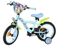 Kinderfahrrad in Blau mit buntem Design und Stützrädern