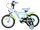 Kinderfahrrad in Hellblau mit grünen Schutzblechen und Stützrädern
