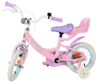 Rosa Kinderfahrrad mit Stützrädern und gepolsterter Sitzfläche