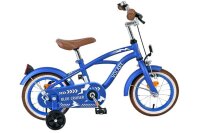 Blaues Kinderfahrrad mit braunem Sattel und...