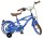 Blaues Kinderfahrrad mit braunem Sattel und Griffen, stabiler Rahmen