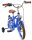 Blaues Kinderfahrrad mit Stützrädern und braunen Details