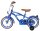 Blaues Kinderfahrrad mit braunem Sitz und Stützrädern
