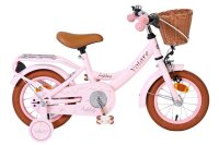 Rosa Kinderfahrrad mit Korb, braunen Reifen und beigem...