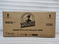 Kartonverpackung für ein Fahrrad mit Logo und Gewichtsangabe