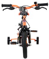 Kinderfahrrad in Orange mit drei Rädern und schwarzen Griffen
