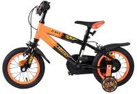 Kinderfahrrad in Schwarz und Orange mit Stützrädern und sportlichem Design