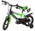 Kinderfahrrad in Grün und Schwarz mit Stützrädern und Wasserflasche