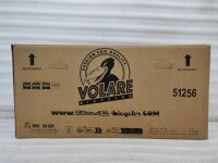 Kartonverpackung für ein Fahrrad mit Logo und Gewichtsangabe