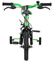 Kinderfahrrad in Grün mit Stützrädern und schwarzem Reifen