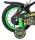 Grünes Kinderfahrrad mit stabilisierenden Rädern und sportlichem Design