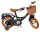 Schwarzes Kinderfahrrad mit Korb, braunen Reifen und Griffen