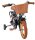 Schwarzes Kinderfahrrad mit Korb und orangefarbenen Reifen