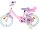 Rosa Kinderfahrrad mit weißen Reifen und Sitz für eine Puppe