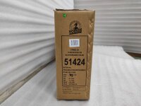 Braune Verpackung mit Produktinformationen und schwarzer-orangefarbener Farbe