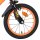 Vorderreifen eines Fahrrads mit orangefarbenem Felgenrand und Profilreifen