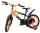 Schwarzes und oranges Kinderfahrrad mit Stützrädern und sportlichem Design