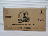 Kartonverpackung für ein Fahrrad mit Logo und Gewichtshinweis