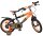 Kinderfahrrad in Schwarz und Orange mit sportlichem Design und Schutzblechen