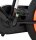 Schwarzes Fahrradpedal mit orangefarbener Reifen und schwarzem Rahmen