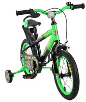 Kinderfahrrad in Grün mit Stützrädern und sportlichem Design