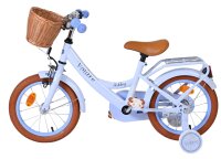 Kinderfahrrad in Hellblau mit Korb und braunen Reifen