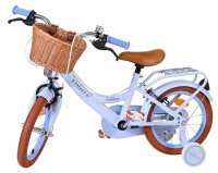 Kinderfahrrad in Hellblau mit Korb und braunen Reifen