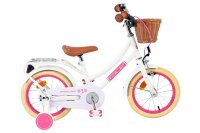 Weißes Kinderfahrrad mit pinken Akzenten und Korb...