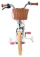 Volare Excellent Kinderfahrrad Mädchen 14 Zoll Weiß mit Hand- und Rücktrittbremse, abnehmbaren Stützrädern und Weidenkorb