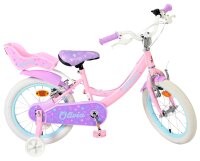 Rosa Kinderfahrrad mit weißem Sattel und bunten Sternenmotiven