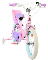 Kinderfahrrad in Pink und Lila mit Stützrädern und bunten Details
