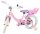 Rosa Kinderfahrrad mit einem Sitz für Puppen und weißen Reifen