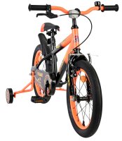 Kinderfahrrad in Schwarz und Orange mit Stützrädern und sportlichem Design