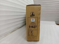 Braune Kartonverpackung mit Produktinformationen und schwarzer-orangefarbener Farbe