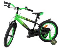 Schwarzes Kinderfahrrad mit grünen Akzenten und stabilen Reifen