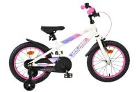 Weißes Kinderfahrrad mit pinken Akzenten und...