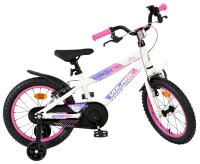 Weißes Kinderfahrrad mit pinken Akzenten und 16-Zoll-Rädern