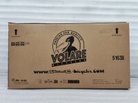 Kartonverpackung für ein Fahrrad mit Logo und Gewichtsangabe