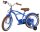 Blaues Kinderfahrrad mit braunem Sattel und Stützrädern