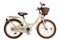 Beige Kinderfahrrad mit Korb, braunem Sitz und stabilen...