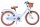 Helles Kinderfahrrad mit Korb, braunen Reifen und beigem Sattel