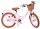 Rosa Damenfahrrad mit Korb und braunen Reifen