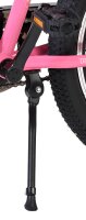 Schwarzer Fahrradständer an pinkem Fahrradrahmen montiert